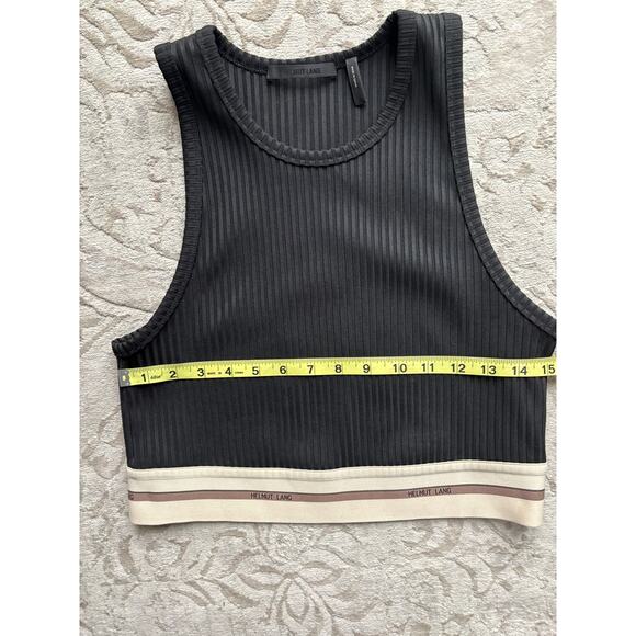 Helmut Lang Women's Rib Crop Tank Black Beige Trim Women’s XL - Picture 8 of 10